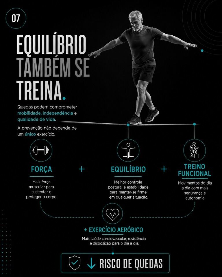 Equilíbrio também se treina: força, equilíbrio, treino funcional e exercício aeróbico reduzem o risco de quedas